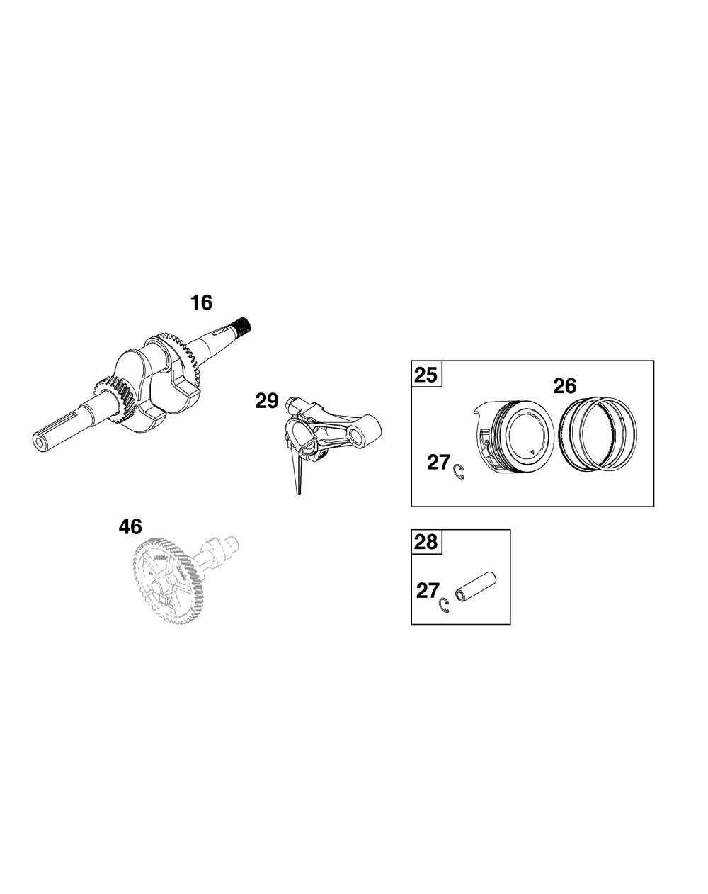 Crankshaft Group Diagram and Parts List for 10R232-0027-H5 100000 - 19Z999 Briggs and Stratton Engine